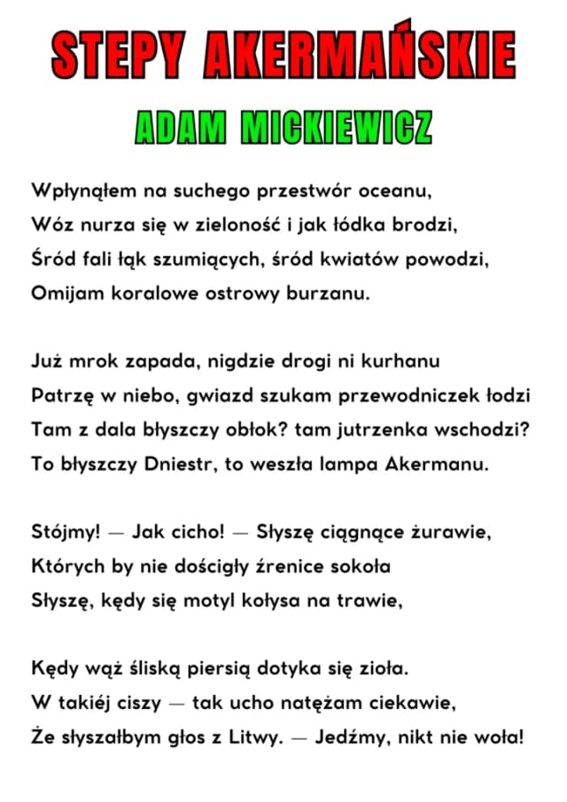 Stepy akermańskie – analiza, interpretacja i znaczenie wiersza Mickiewicza Stepy akermańskie – analiza, interpretacja i znaczenie wiersza Mickiewicza