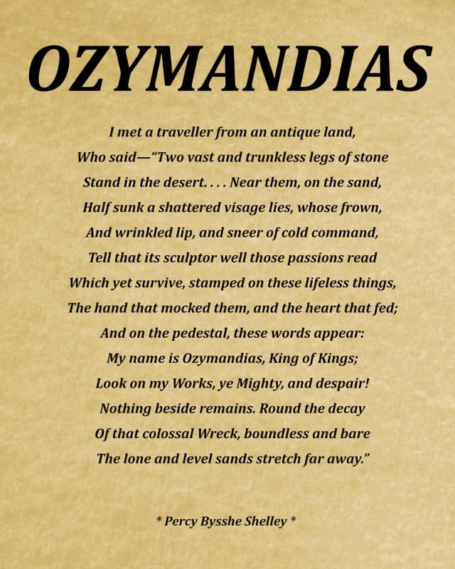 Ozymandias wiersz – pełny tekst, analiza i znaczenie utworu Shelley’ego Ozymandias wiersz – pełny tekst, analiza i znaczenie utworu Shelley’ego